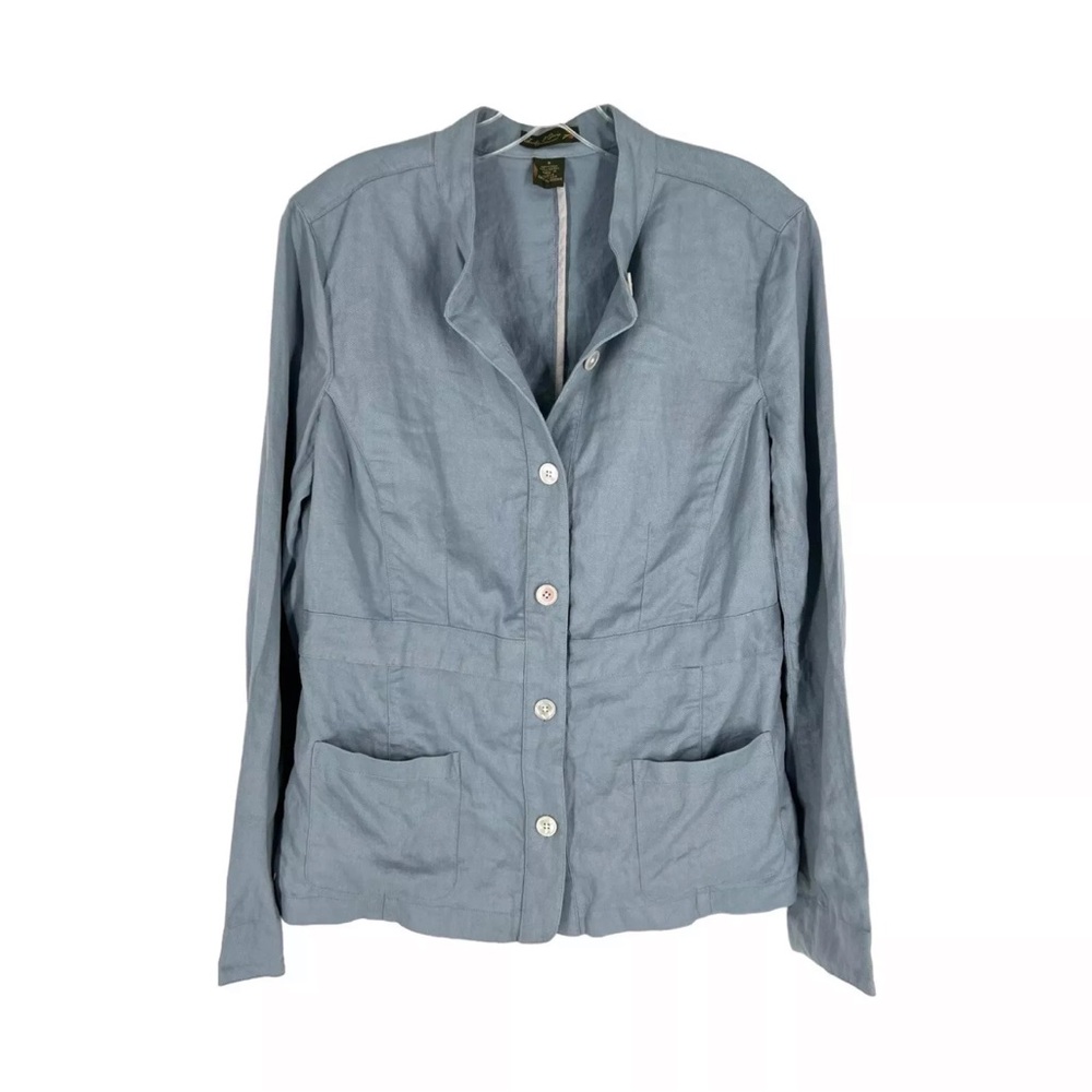 Orvis Linen Lyocell Jacket Womens Size 8 Blue Band Collar Button Front Top
